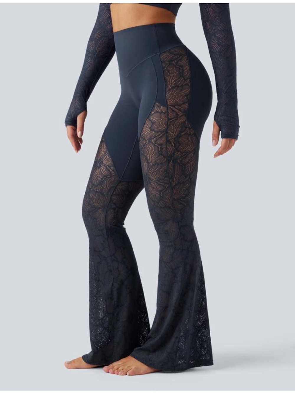 HALARA Black High-Waist Lace Flare Leggings